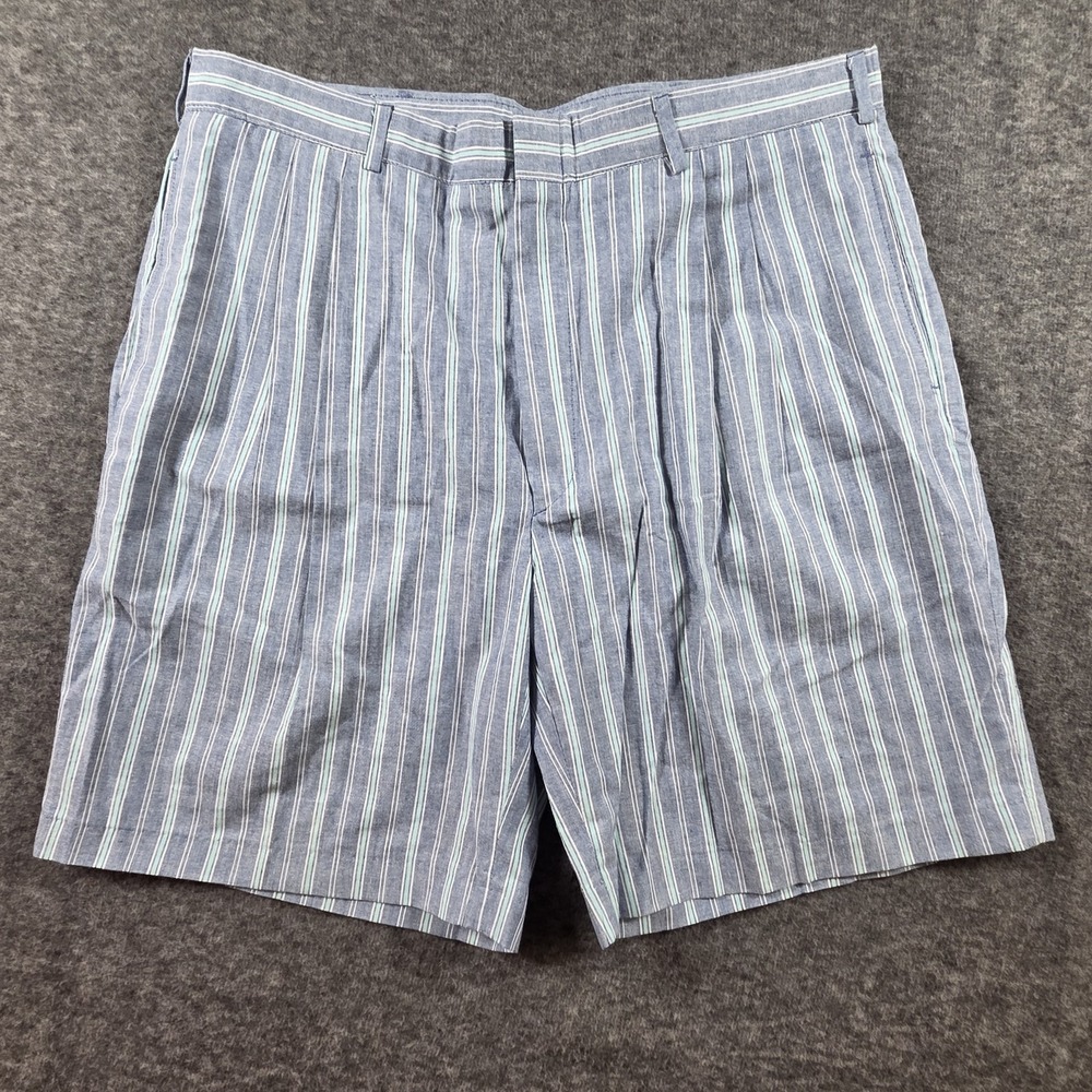 Vintage Tidewater Traders Mens 36 Shorts 80s Deadstock Pleated Striped Blue USA